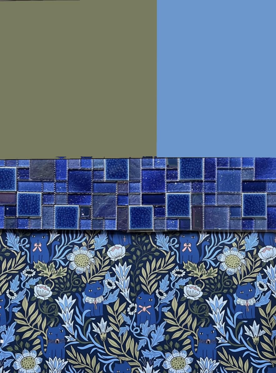 Blujellyfish Blue Glass Mosaic Tiles French Pattern Square Mosaics Sheets Iridescent Cobalt Blue Crystal Glass Ceramic Accent Wall Tile for Swimming Pool Kitchen Bathroom Backsplash (5 Square Feet) customer photo 1