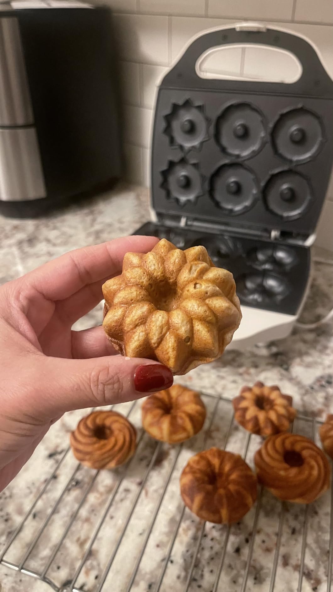 Mini Donut Maker Machine, Electric Mini Bundt Cake Pan, Bake 6 Bundt Doughnuts with 3 Shapes, Excellent for Breakfast, Snacks, Desserts & More customer photo 1