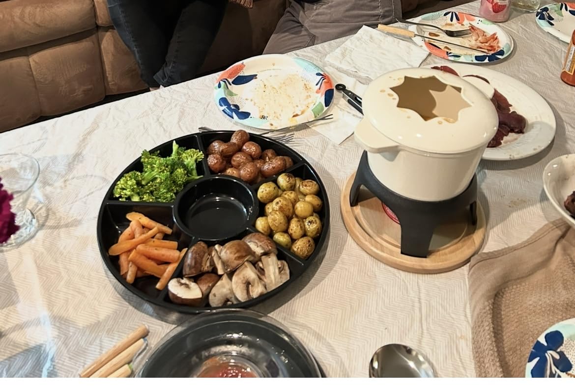 BIRDROCK HOME Cast Iron Fondue Pot Set - 8 Fondue Forks, Chrome Safety Burner, Cream customer photo 1