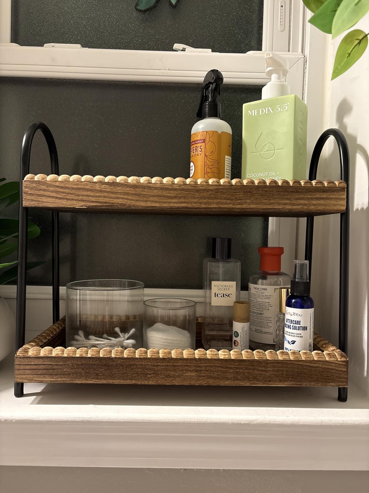 Bathroom Countertop Organizer, 2 Tier Vanity Organizer and Storage for Cosmetic Skincare Perfume, Wood Bead Storage Shelf for Bathroom Kitchen Coffee Station customer photo 2