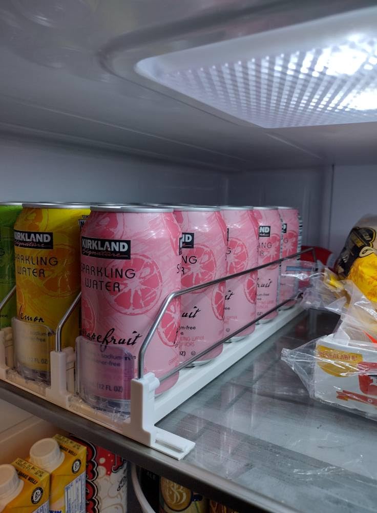 Puricon Drink Organizer for Fridge Pusher Glide, Spring Loaded Fridge Drink Dispenser - 2 Rows, White customer photo 2