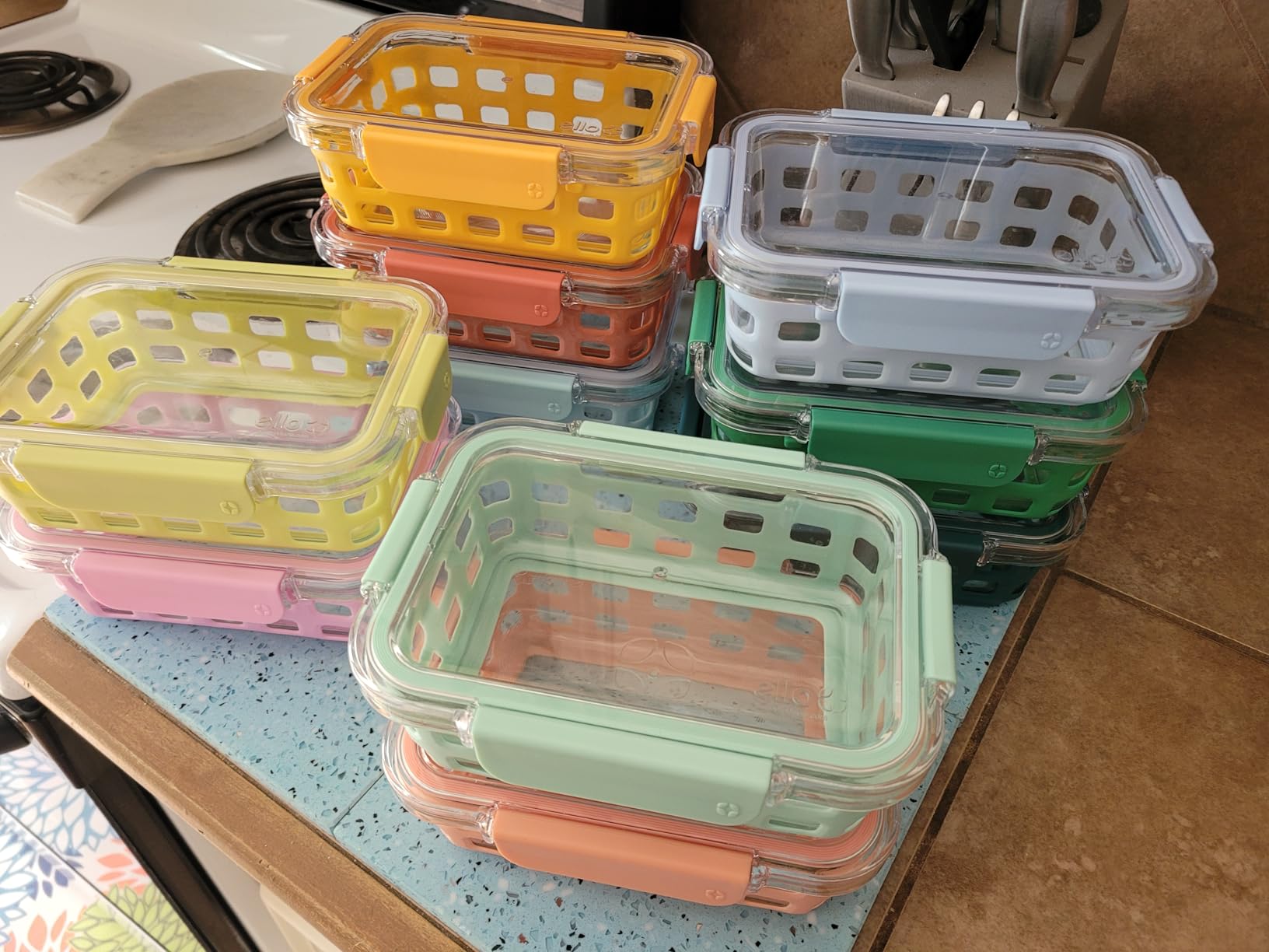 Ello Duraglass 3.4 Cup Meal Prep Sets 10Pc, 5 Pack Set- Glass Food Storage Container with Silicone Boot and Airtight BPA-Free Plastic Lids, Dishwasher, Microwave, and Freezer Safe, Garden Goals customer photo 1
