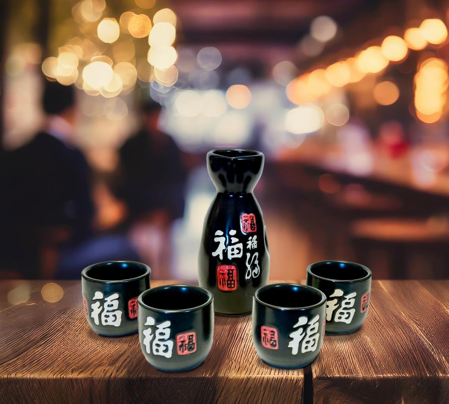 Ceramic Sake Set, 5pcs Japanese Saki Set with 1 Sake Carafe 4 Sake Cups, Saki Cup Set as Gift for Sake Japanese Wine/Hanzo Sake/Soju/Sake Drink/Saki Drink/Tea (Luckiness) customer photo 1