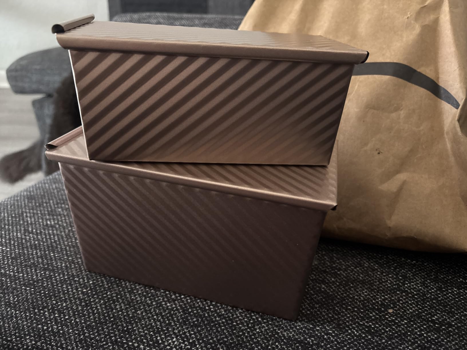 2 Pack Pullman Loaf Pan with Lid, 1 lb/0.5 lb Dough Capacity, Premium Non-Stick Sandwich Bread Loaf Pan with Lid, Carbon Steel Corrugated Bread Toast Box Mold with Cover for Baking customer photo 1