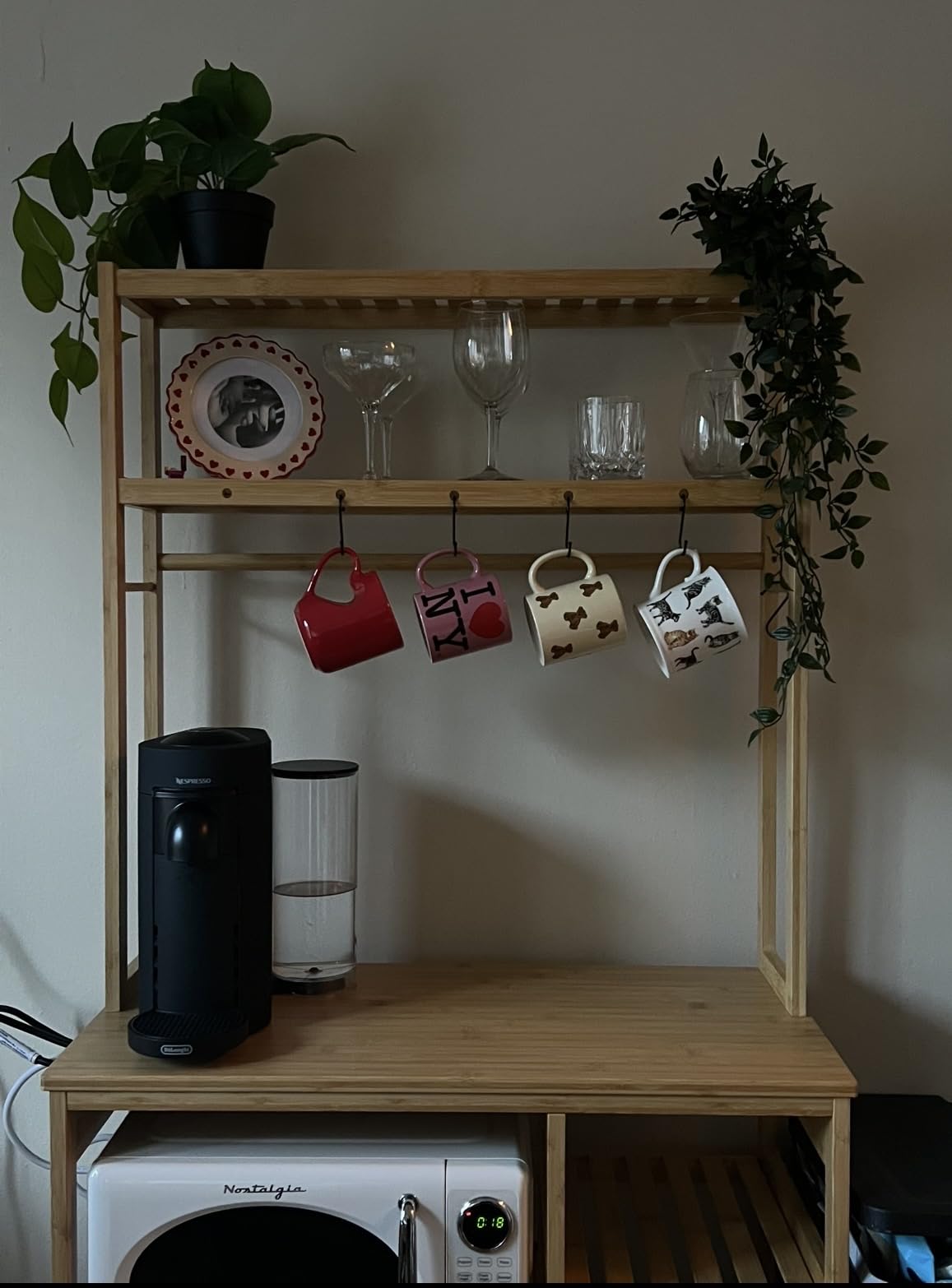 Bakers Rack with Power Outlet, Coffee Bar, 10-Tier Kitchen Shelves with 8 Hooks, Microwave Stand Kitchen Rack Freestanding Utility Storage Shelf, 15.7 x 41 x 65 Inches, Bamboo customer photo 1