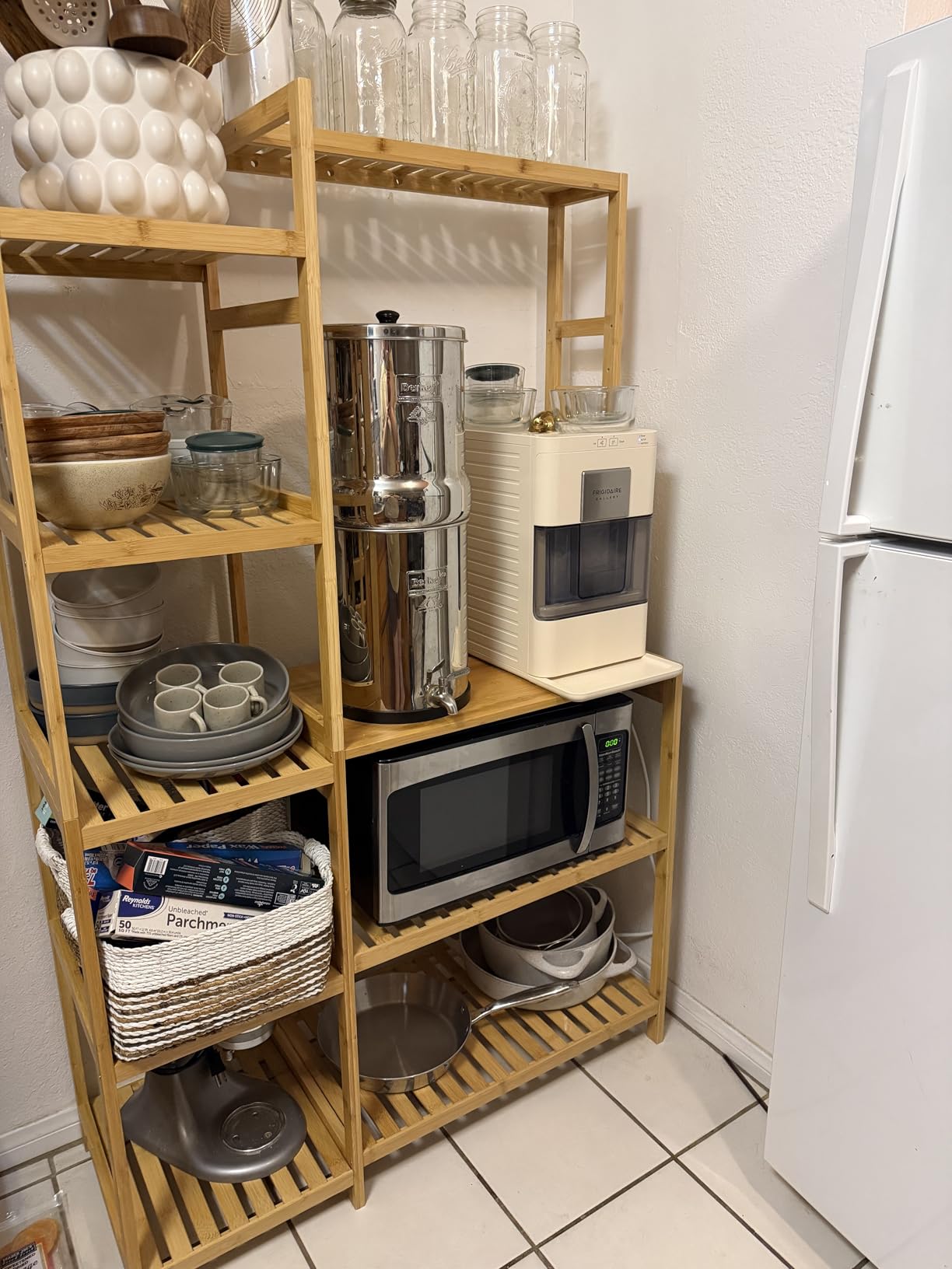 Bakers Rack with Power Outlet, Coffee Bar, 10-Tier Kitchen Shelves with 8 Hooks, Microwave Stand Kitchen Rack Freestanding Utility Storage Shelf, 15.7 x 41 x 65 Inches, Bamboo customer photo 2