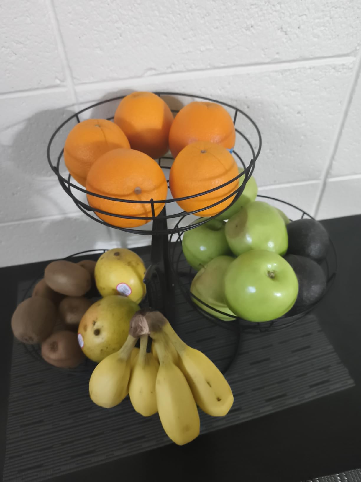 Livabber Fruit Basket Bowl with Banana Hanger, Metal Fruit Vegetable Storage Basket with Banana Holder for Kitchen Counter, Detachable Organizer for Bread Snack Produce (Gold, 3-Tier Marble Base) customer photo 1