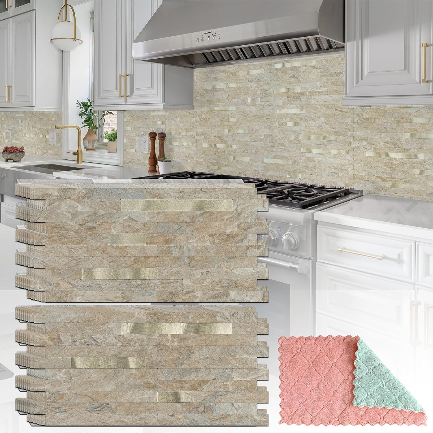 20 Sheets Peel and Stick Backsplash for Kitchen, Sandstone with Metal Gold Look Stick on Tile Upgrade Your Kitchen Backsplash, RV, Fireplace customer photo 1