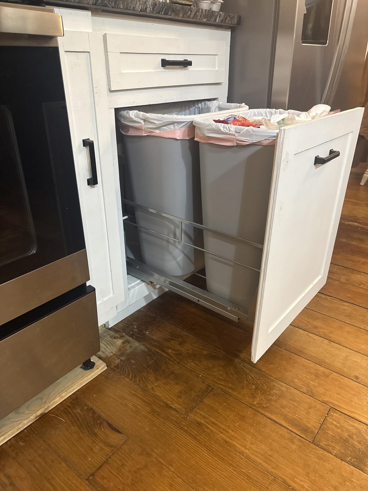 Insputer Dual Pull Out Trash Can Under Cabinet with Soft-Close Slides, Heavy Duty Under Sink Trash Can Kit, Kitchen Sink, Laundry, Garbage Can Not Included, Requires 17