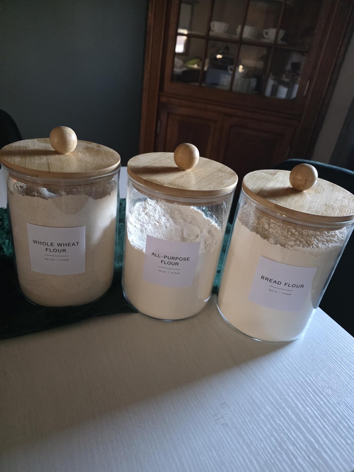 Le'raze 1 Gallon Glass Canister Set for Kitchen Counter with Airtight Bamboo Lids + Marker & Labels - of 2 Large Cookie Jars Wooden Lid, Food Storage Containers Pantry, Flour, Sugar, Pasta, Candy customer photo 1