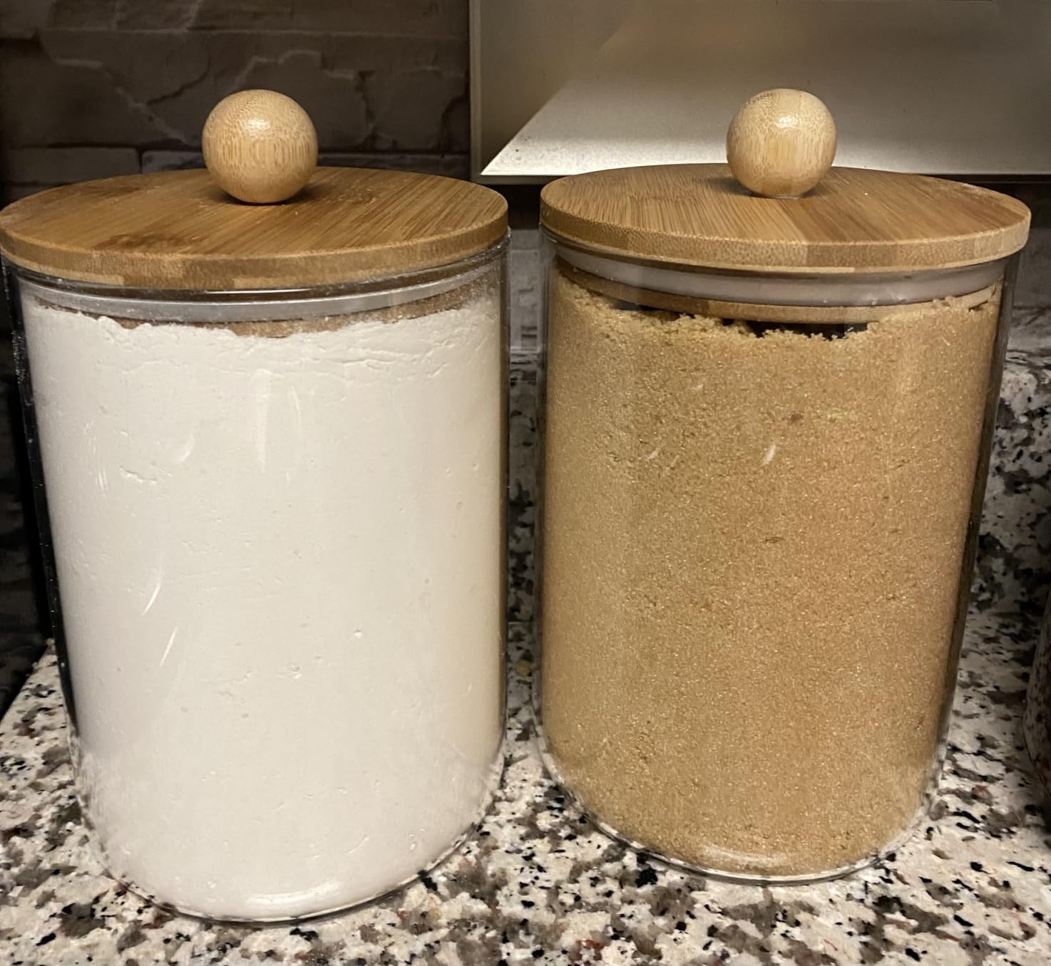 Le'raze 1 Gallon Glass Canister Set for Kitchen Counter with Airtight Bamboo Lids + Marker & Labels - of 2 Large Cookie Jars Wooden Lid, Food Storage Containers Pantry, Flour, Sugar, Pasta, Candy customer photo 2