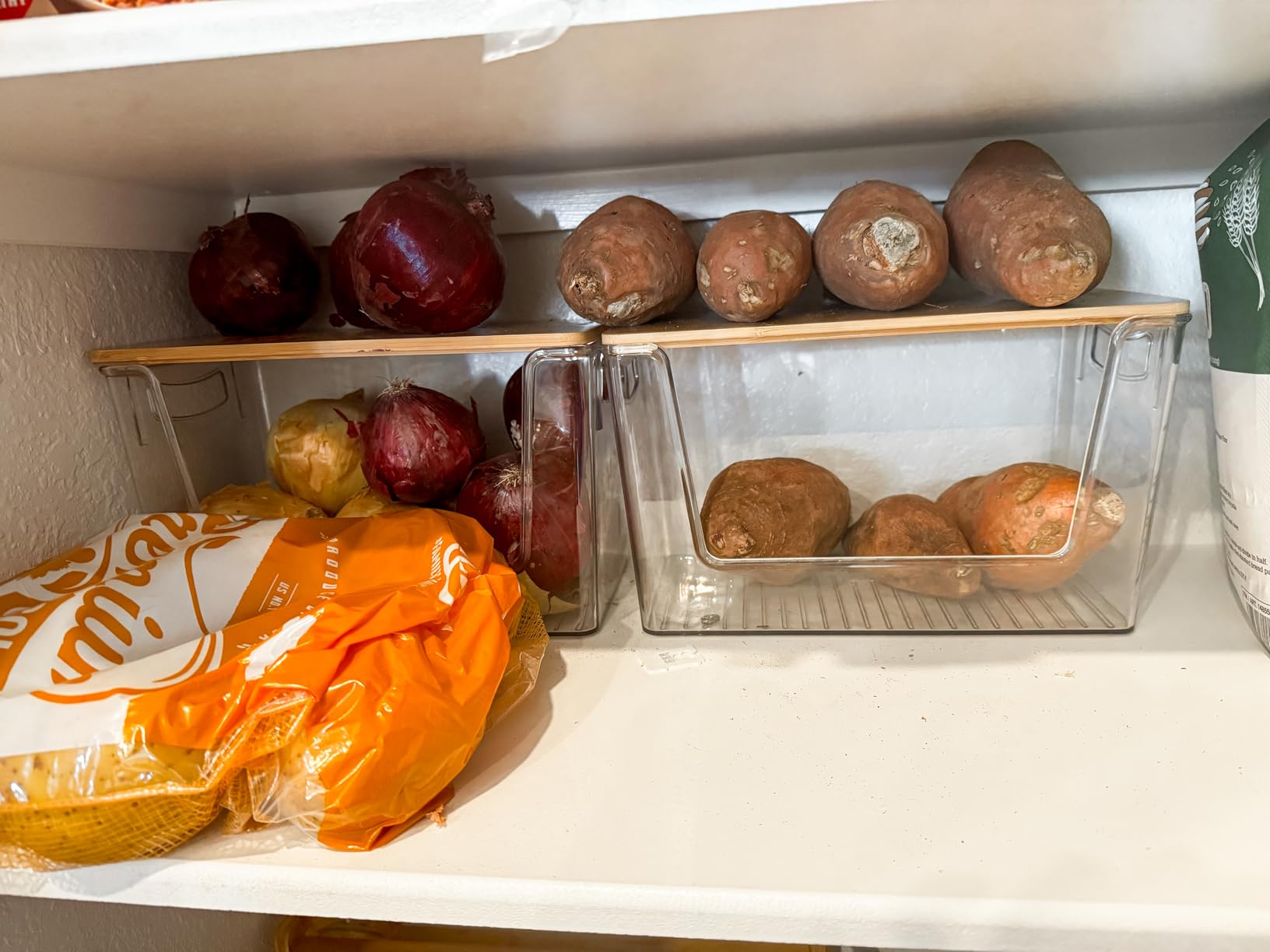 Pantry Organizers Storage, 2 Pack Large Capacity Clear Storage Bins with Bamboo Lids for Onion, Potato, Garlic, Canned Food, Under Sink Organizer Kitchen Countertop Organizer customer photo 2