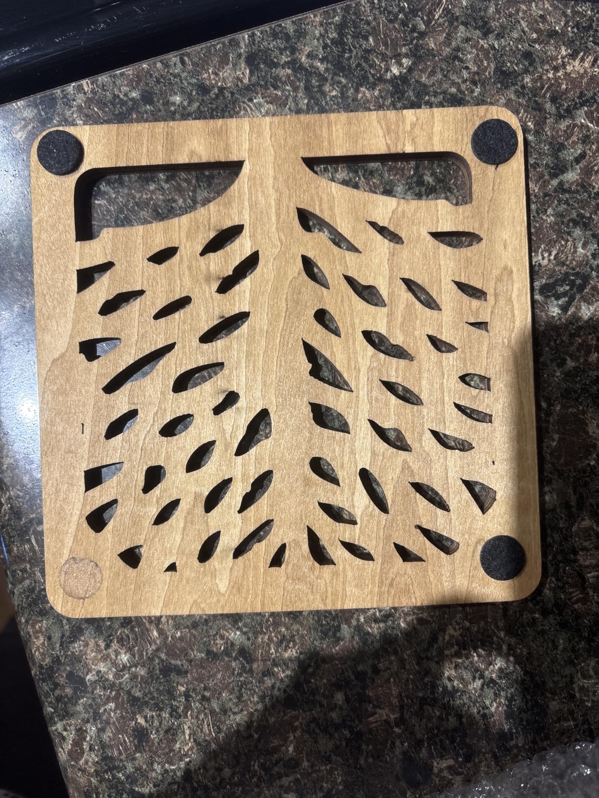 5 Pcs Life Tree Wooden Trivets with Storage Rack Hot Pads for Hot Dishes Pots and Pans (Dark Wood) customer photo 2