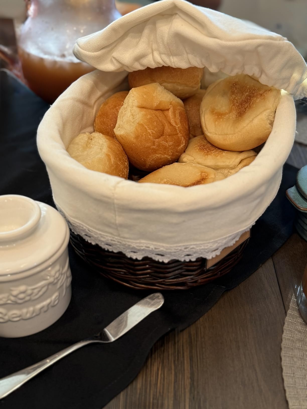 Bread Warmer Basket with Warming Stone (Large Oval 12 x 9) - Bundled w/Linen Bread Bag & Bread/Sugar Saver - Bread Baskets for Serving with liner and lid customer photo 1