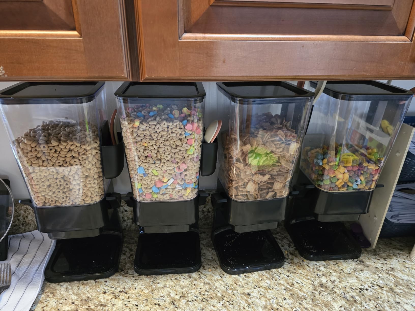 Cereal Dispenser Countertop Black 2 Pack with Bowls Spoons Cutlery Box, 5.5 QT Dry Food Dispenser Snack Organizer Containers Storage for Pantry Kitchen Organization Oatmeal Nut Granola Candy customer photo 1