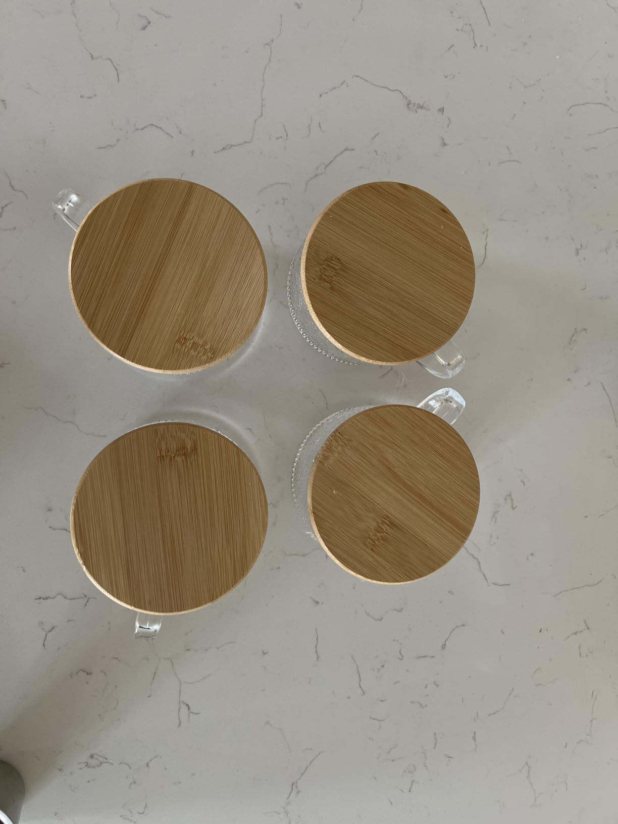 LANDNEOO 12pcs Set Irish Coffee Glasses, Vintage Coffee Mugs, Overnight Oats Containers with Bamboo Lids and Spoons - 14oz Clear Embossed Glass Cups customer photo 2
