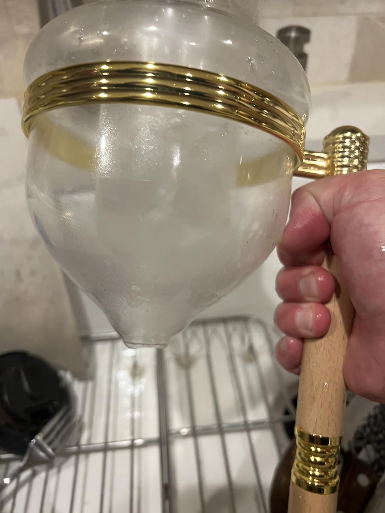 Sake Dispenser with Warmer, 720ml Glass Server with Unique drip Design for Hot & Cold Sake, Soju, and liquor (Gold) customer photo 1