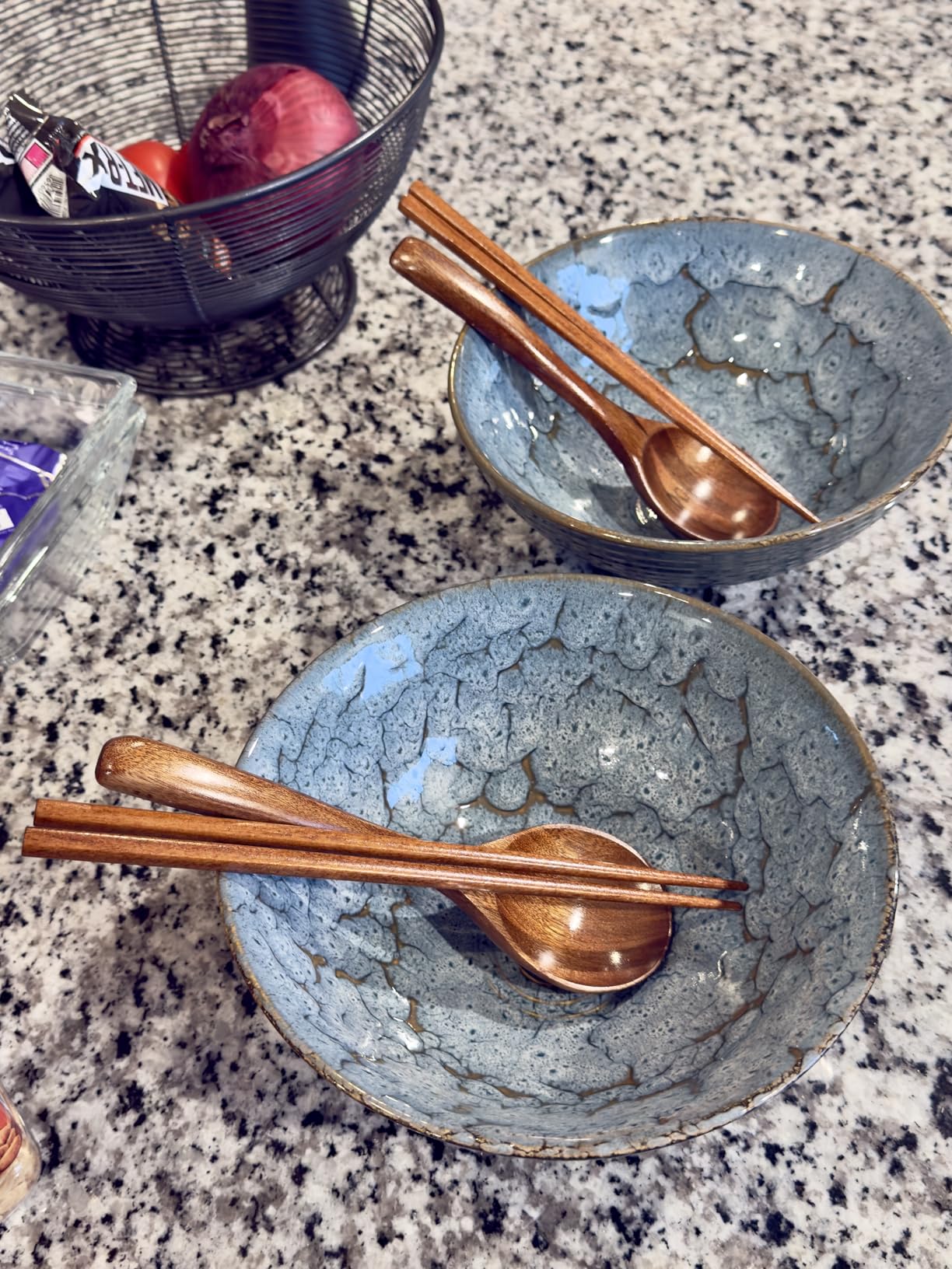 NUTRIUPS 8 Inch Ceramic Ramen Bowl Set of 2 Pho Bowls 40oz Japanese Noodle Udon Soup Bowls with Spoons and Chopsticks (Teal) customer photo 1