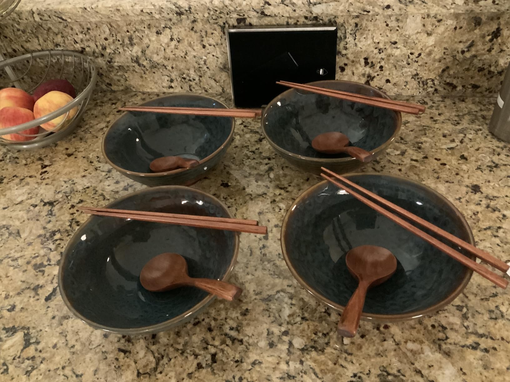 NUTRIUPS 8 Inch Ceramic Ramen Bowl Set of 2 Pho Bowls 40oz Japanese Noodle Udon Soup Bowls with Spoons and Chopsticks (Teal) customer photo 2