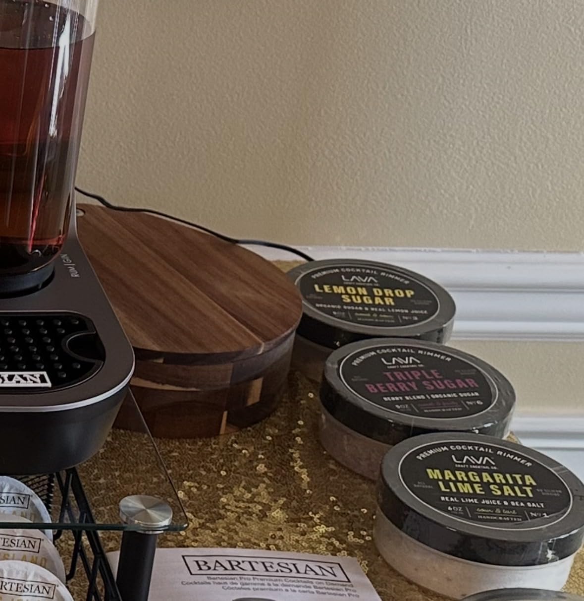 Margarita Salt Rimmer Set for Cocktails, 3 Tier Acacia Wood Glass Rimmer for Salt/Sugar/Lime Seasoning with Sponges customer photo 1