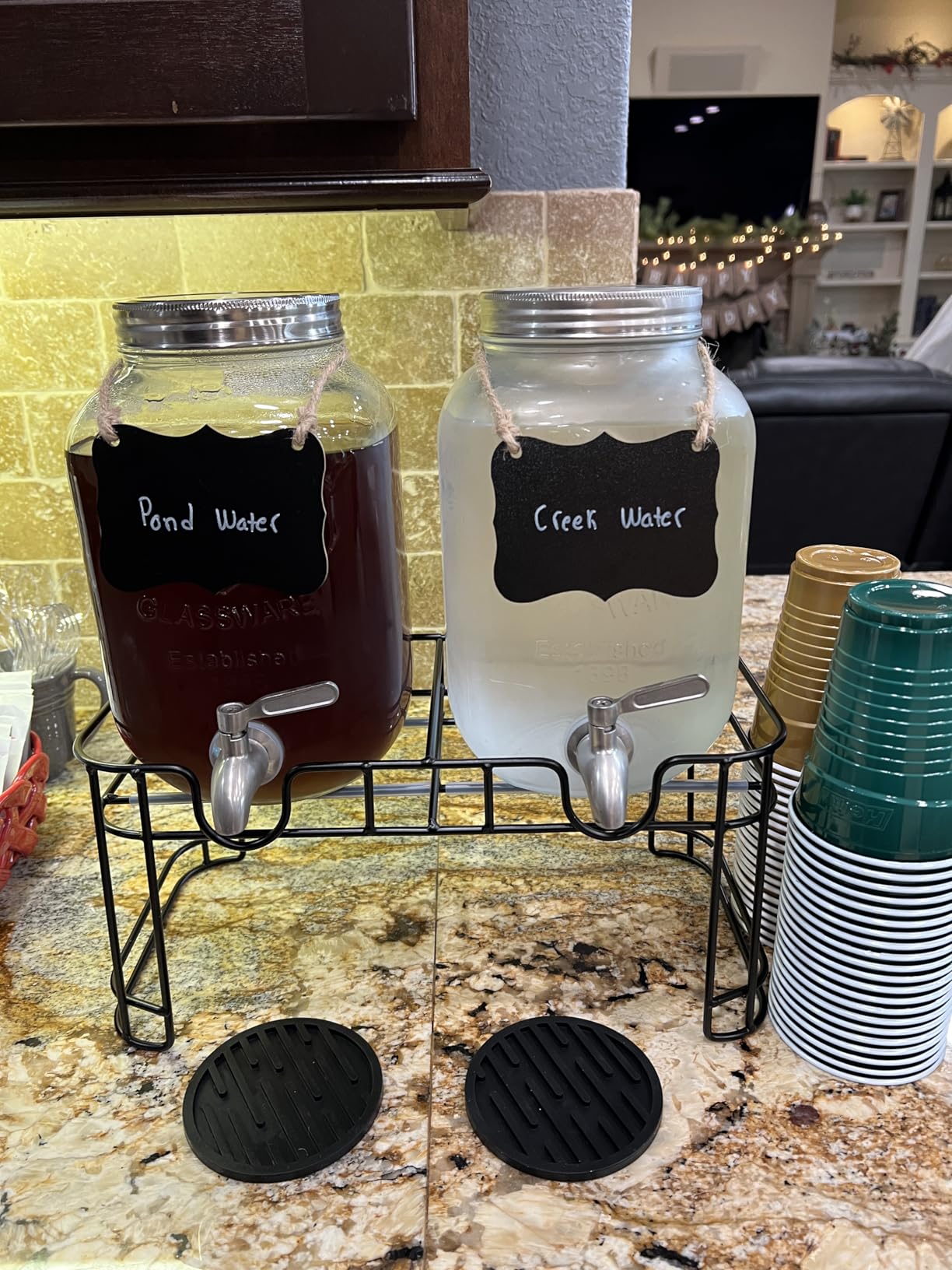 1 Gallon Glass Drink Dispenser with Stand, 2 Pack Glass Beverage Dispenser with Stainless Steel Spigot customer photo 2