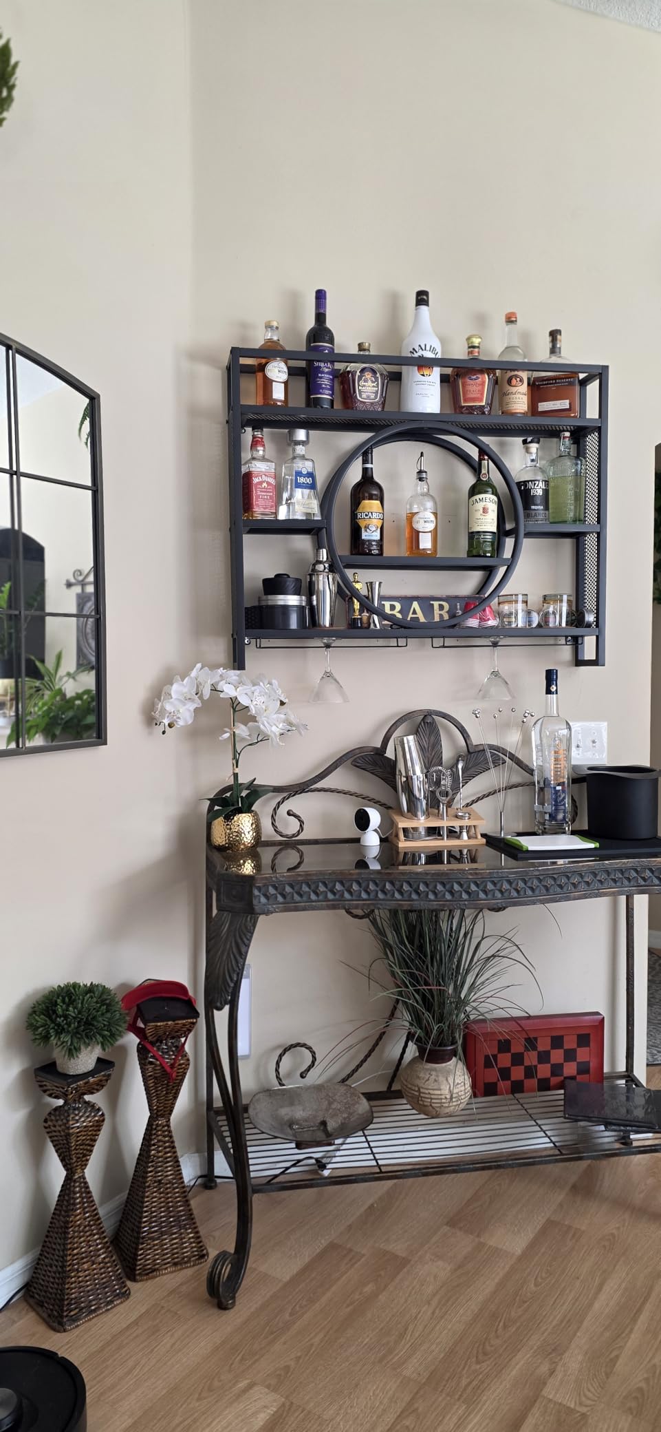 39 Inch Metal Wall Mounted Wine Rack, 3 Tier Bar Shelves with Glass Holder, Large Capacity Modern Liquor Shelves customer photo 2