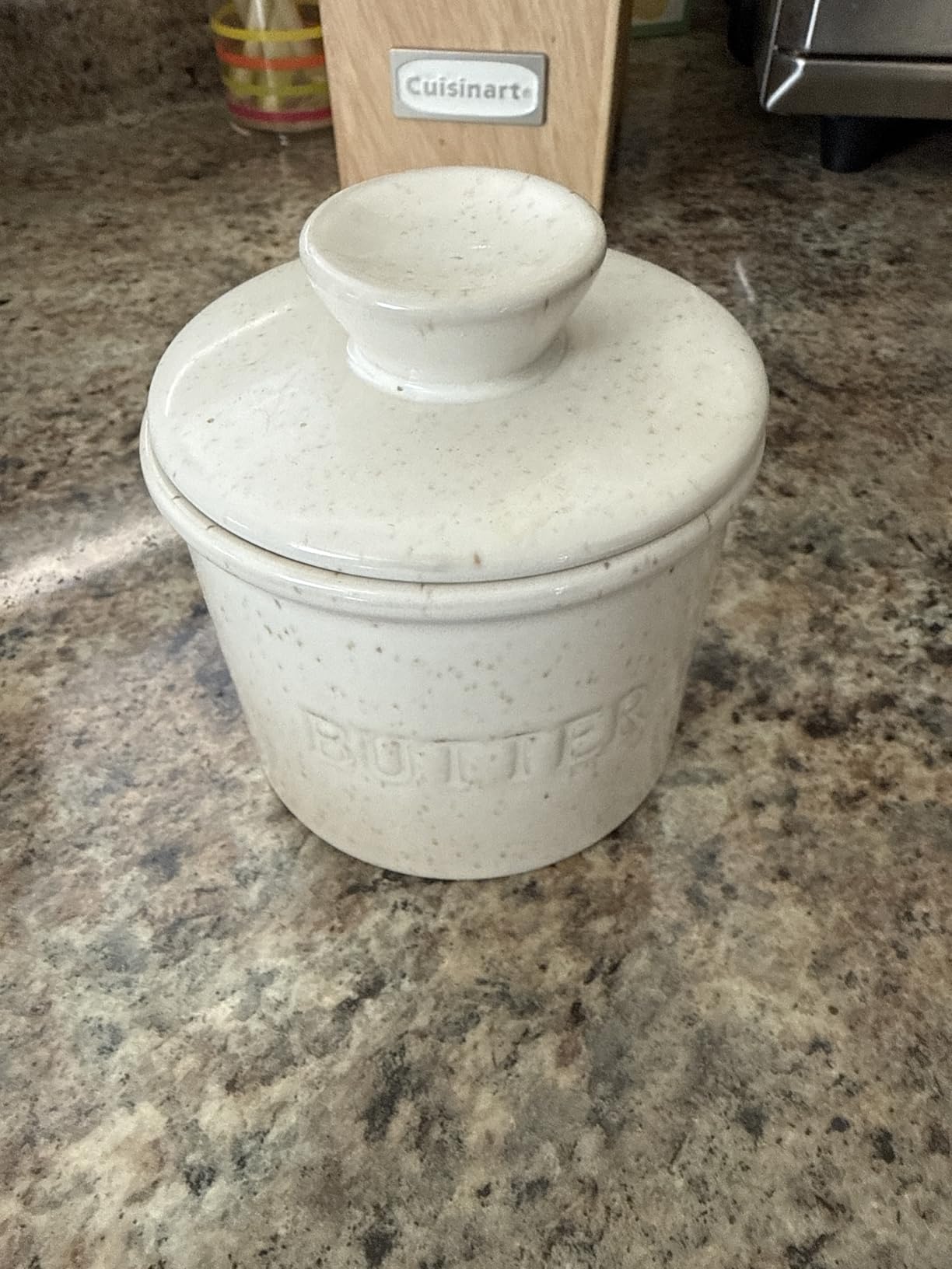 Butter Crock with Lid for Countertop - Ceramic French Butter Dish for Spreadable Soft Butter, Butter Container Holder with a Water Seal, Housewarming Gift, Kitchen and Home Decor, Speckled White customer photo 1
