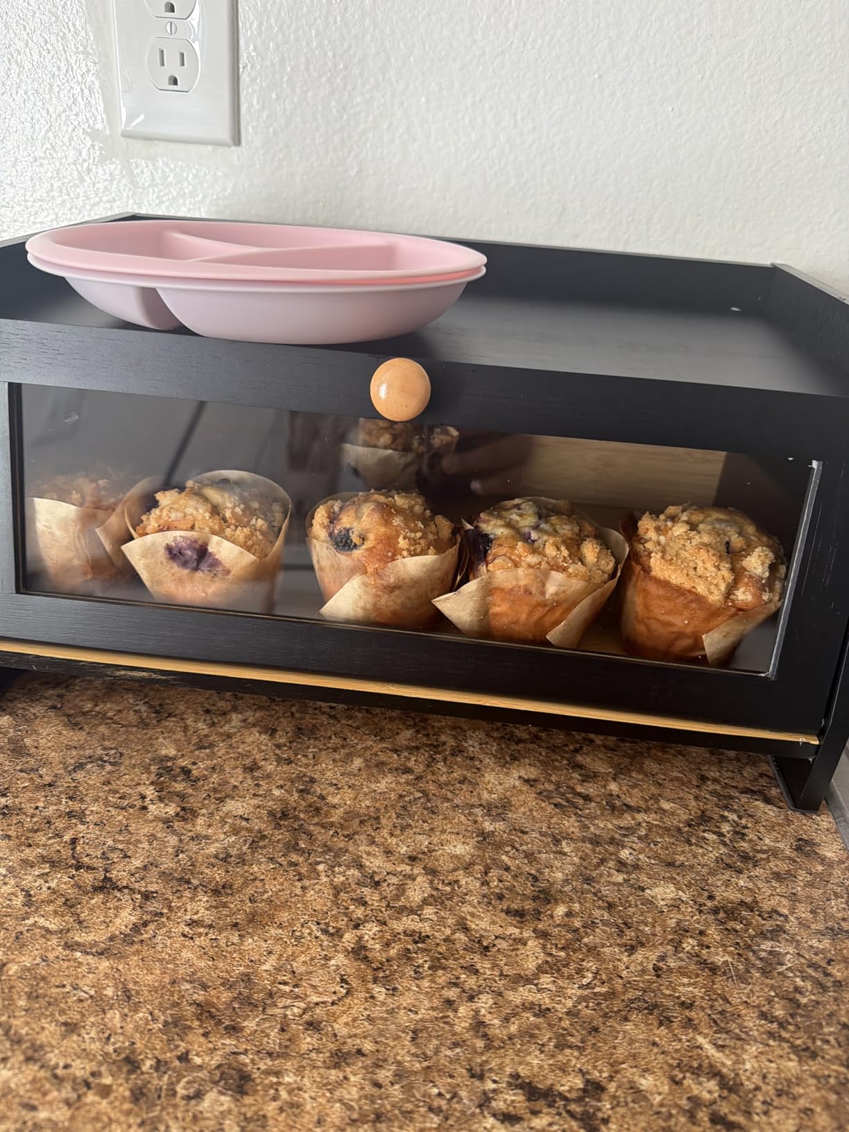 Bread Box for Kitchen Countertop, Large Bread Container Storage, Wooden Farmhouse Bread Box with Window Bread Holder (Natural Bamboo) customer photo 1