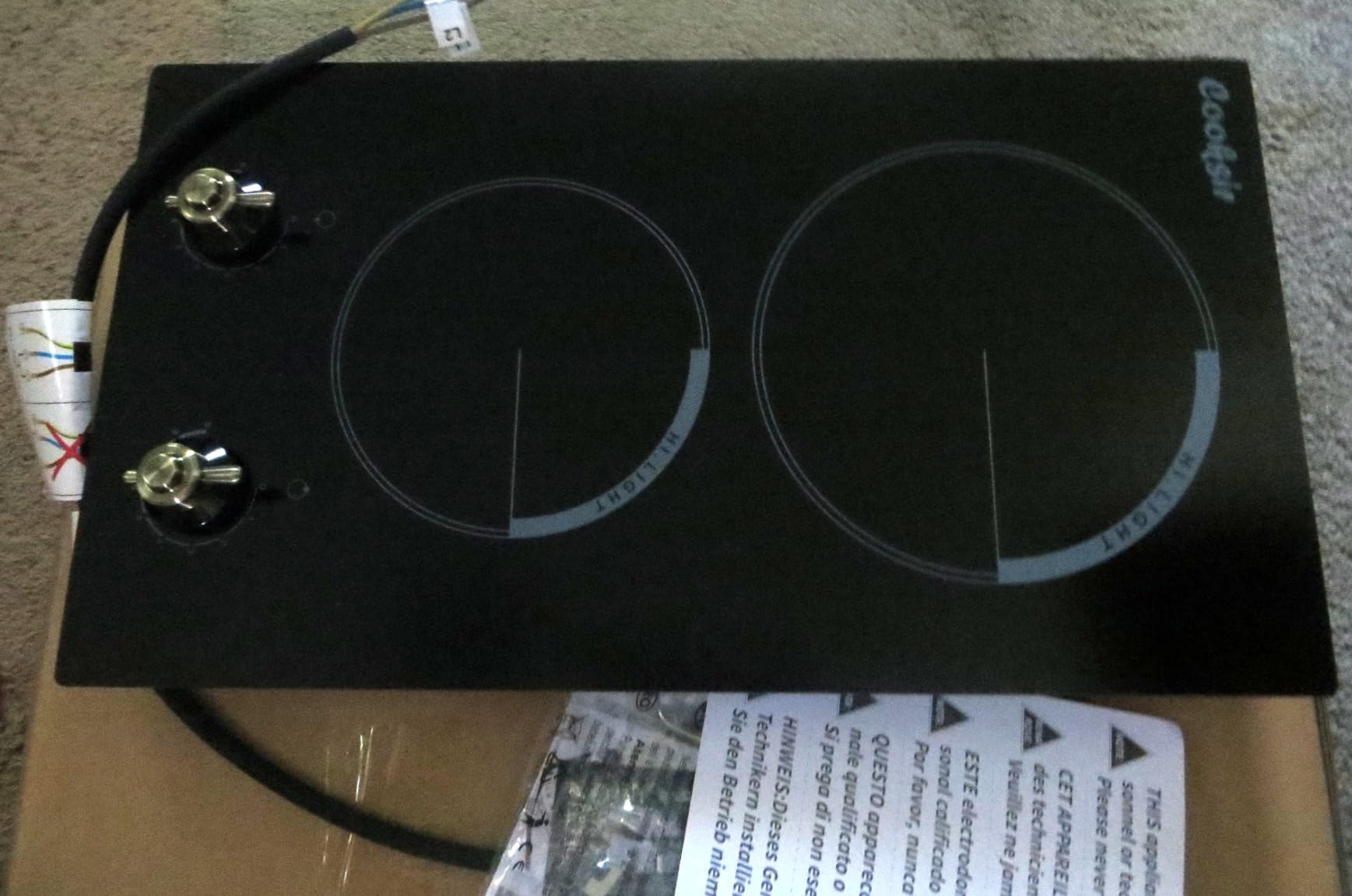 2 Burner Electric Cooktop - 12 Inch 220V Built-in Electric Stove Top 3000W, Ceramic Cook Top Radiant, 9 Power Heating Levels, Overheat Protection, Retro Knob, 220V - 240V Hard Wired (No Plug) customer photo 1