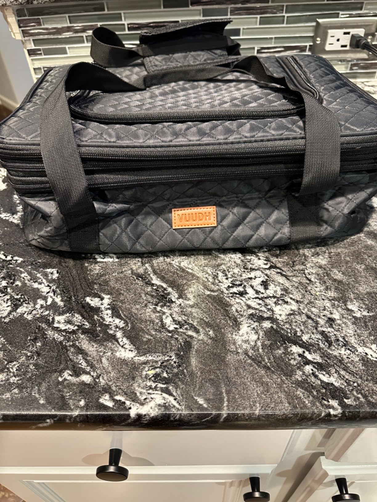 Vuudh Quilted Insulated Double Casserole Carrier - Thermal Lunch Tote for Potluck Parties, Picnic, Beach, Fits 9 x 17 Inches Baking Dish, Casserole Dish, Expandable (Blue) customer photo 1