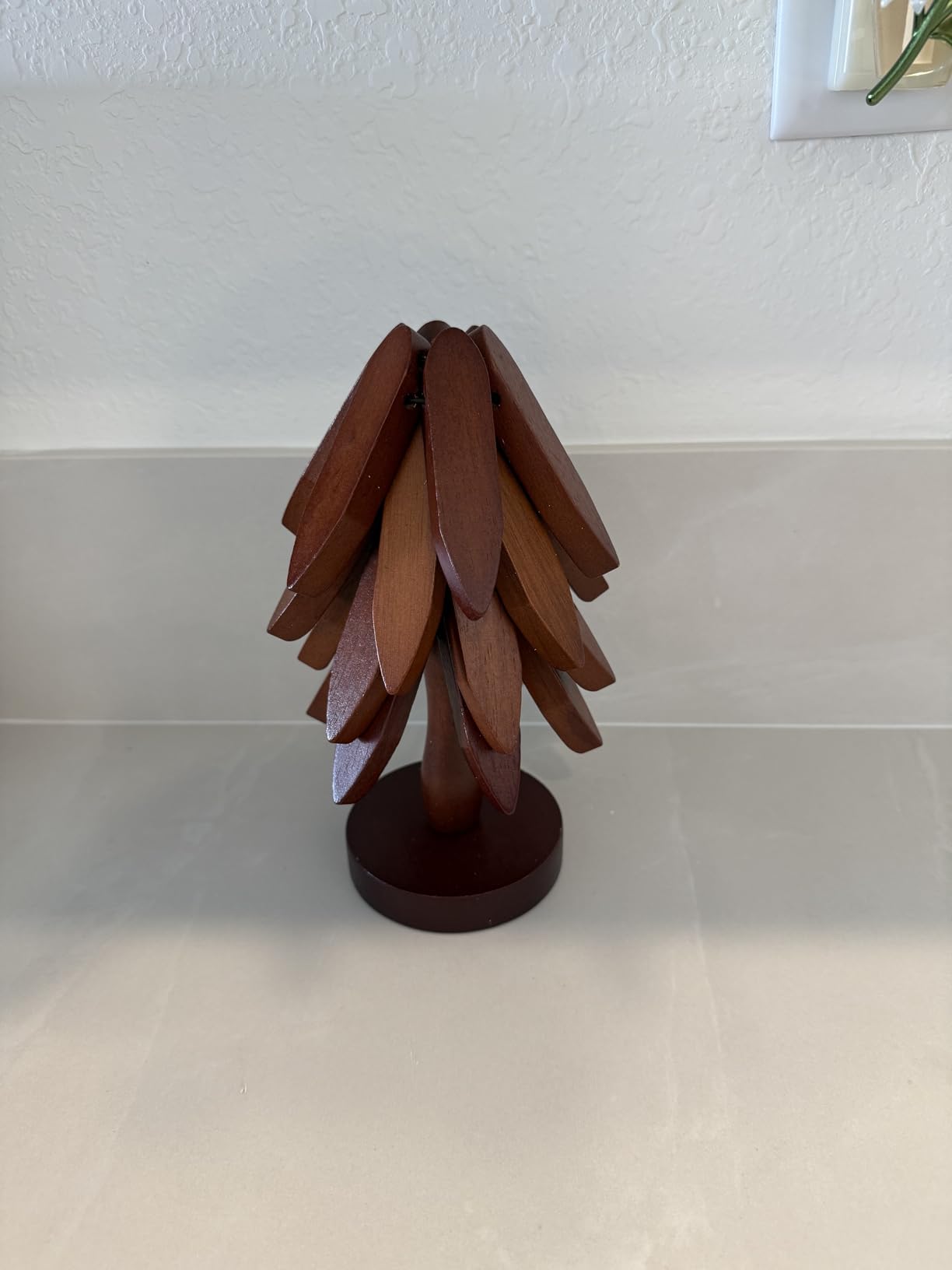 Wooden Trivets for Hot Dishes, Tree Shape Trivet Set, 4 Walnut Wood + 1 Stand stored Like a Christmas Tree customer photo 1