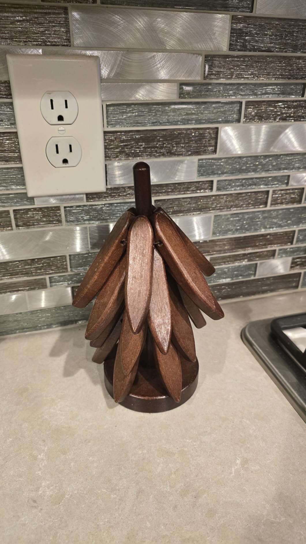 Natural Foldable Black Walnut Wooden Trivet Set - 4 Trivets + 1 Stand for Hot Dishes customer photo 1
