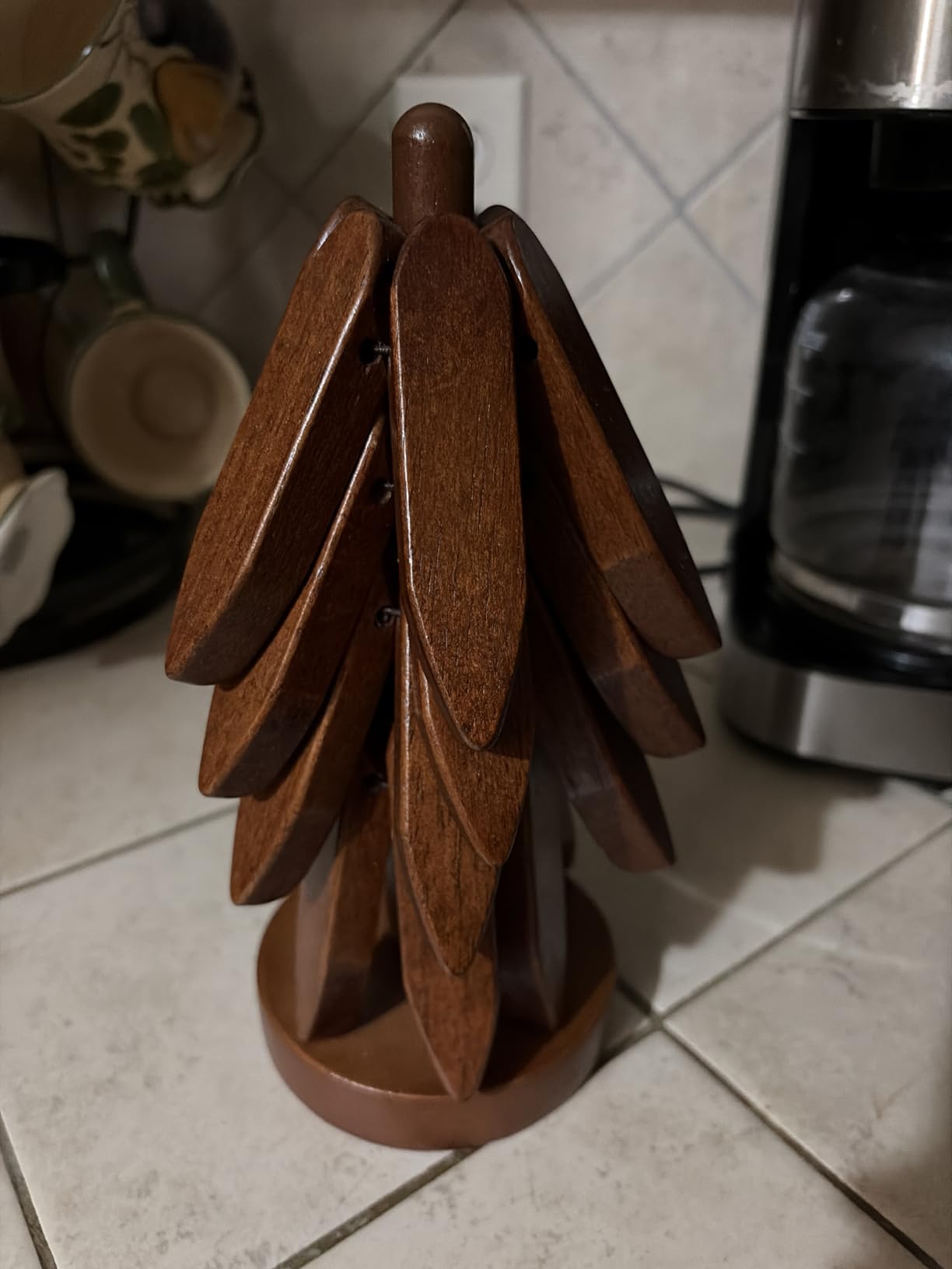 Natural Foldable Black Walnut Wooden Trivet Set - 4 Trivets + 1 Stand for Hot Dishes customer photo 2