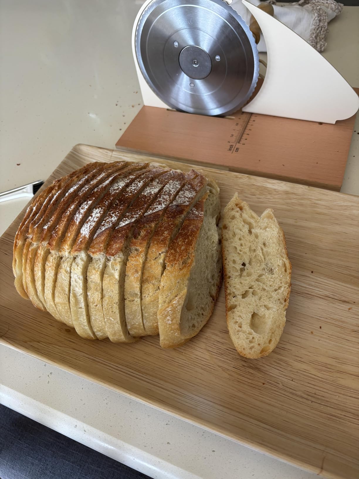 Manual Bread Slicer Adjustable Thickness, Hand Crank Bread Slicer for Homemade Sourdough Bread with Scale Line & Suction Cup & Metal Guide, Quality Solid Wood Base & Gift-Level Packaging customer photo 1
