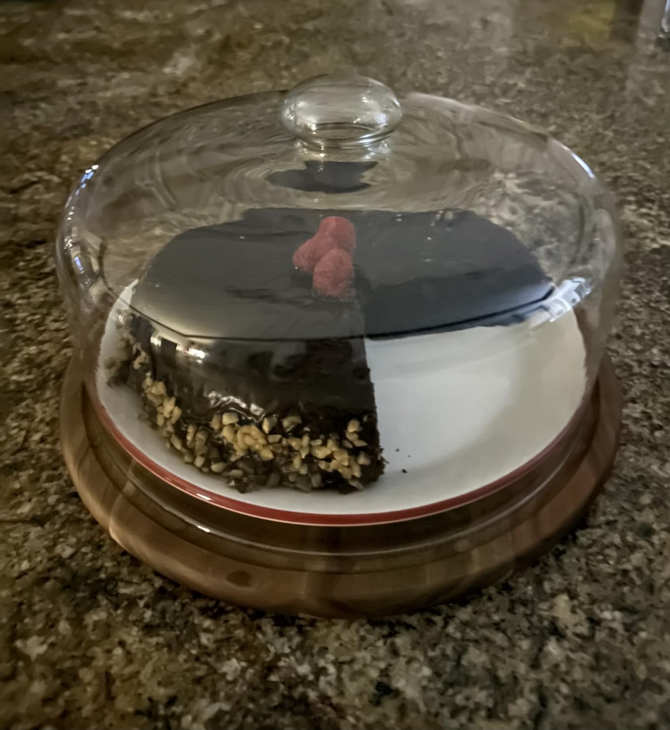 8.6'' Cake Stand with Glass Dome, 2-in-1 Acacia Wood Cheese Cupcake Decorative Tray customer photo 2