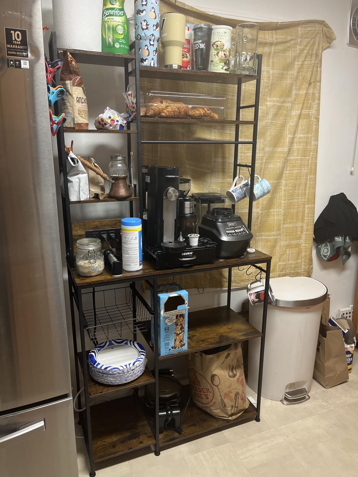 SNTD Baker Rack with Power Outlet - Microwave Stand with Storage, Large Coffee Bar Station with 14 Hooks, Metal Kitchen Shelf Rack for Spices, Pots (Rustic Brown) customer photo 2