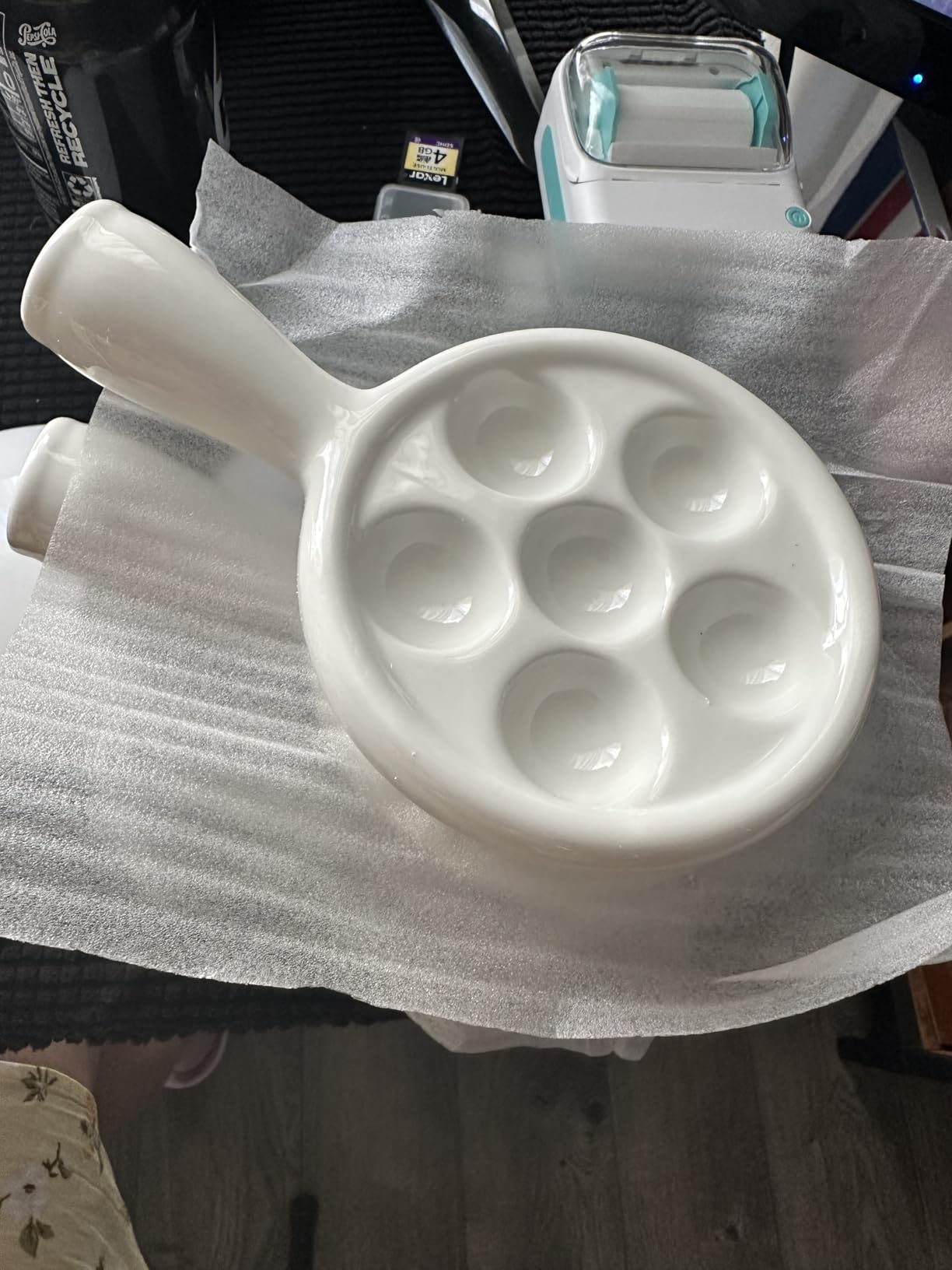 Frcctre 3 Pack Ceramic Escargot Plate With 6 Holes and Handle, 4.8 Inch Small White Small French Escargot Baking Dish Seafood Snail Plates Barbecue Dish Scallop Dish Appetizer Dishes For Oven customer photo 1
