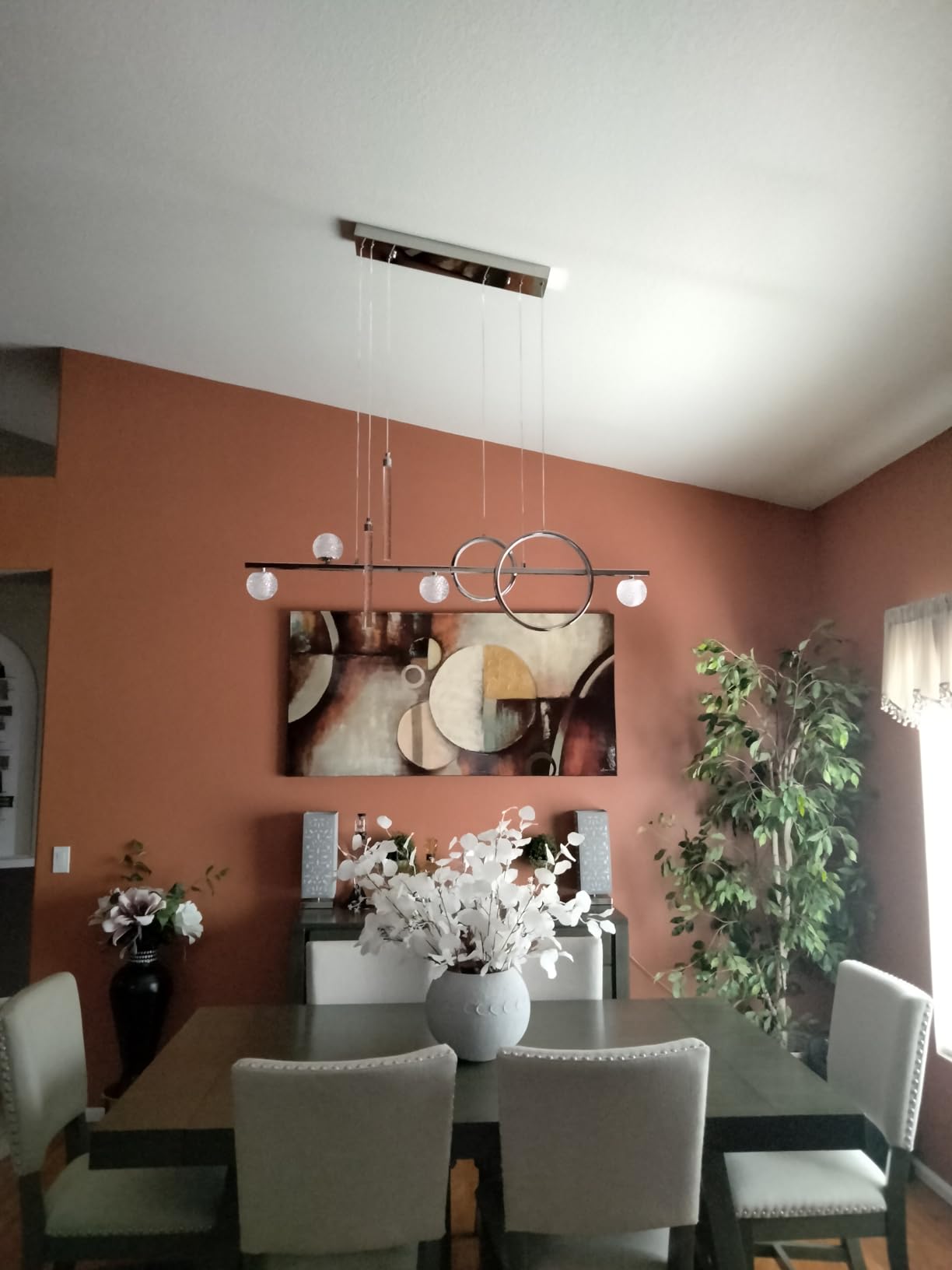 LED Gold Chandeliers for Dining Room, 47in Dimmable Modern Chandelier Gold Pendant Lights for Kitchen Island, Linear Ring Globe Pendant Light Fixtures customer photo 1