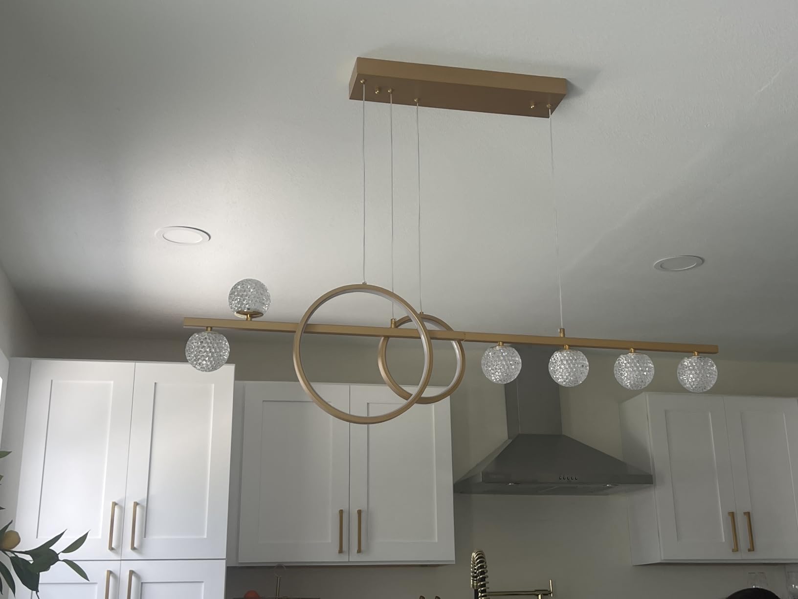 LED Gold Chandeliers for Dining Room, 47in Dimmable Modern Chandelier Gold Pendant Lights for Kitchen Island, Linear Ring Globe Pendant Light Fixtures customer photo 2