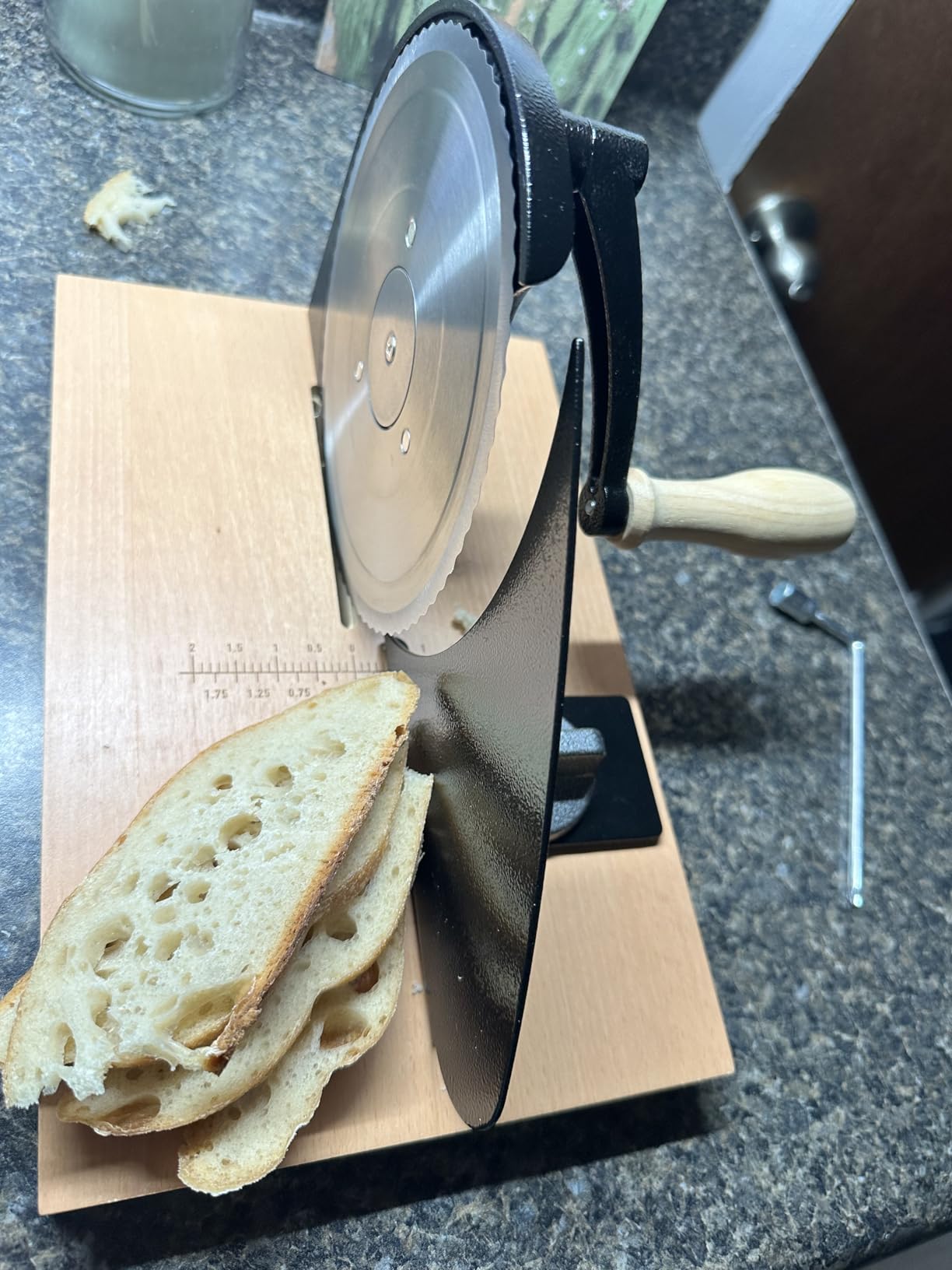 Manual Bread Slicer for Homemade Sourdough Bread Versatile Hand Crank Bread Slicer for Sourdough Crusty Bread Etc Stainless Steel Slicers Adjustable Width for Homemade & Commercial Use customer photo 1