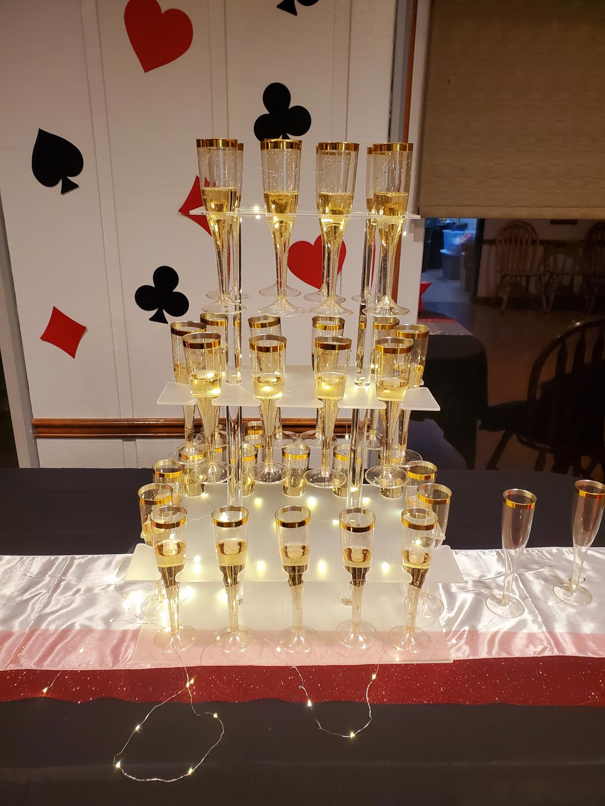Champagne Display Holder Stand for Party With 32 Slots, Cocktail Tree Stand for Drinks 3 Tier Clear Acrylic Wine Glass Stemware Display Rack, Champagne Flute Wall Holder with Led Light for Party customer photo 1