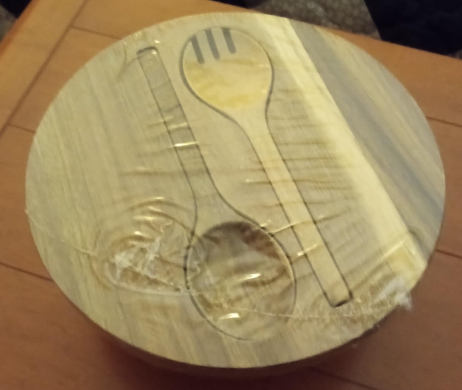 Acacia Wooden Salad Bowl with Lid, Built-in Acacia Wood Utensils, 10.5