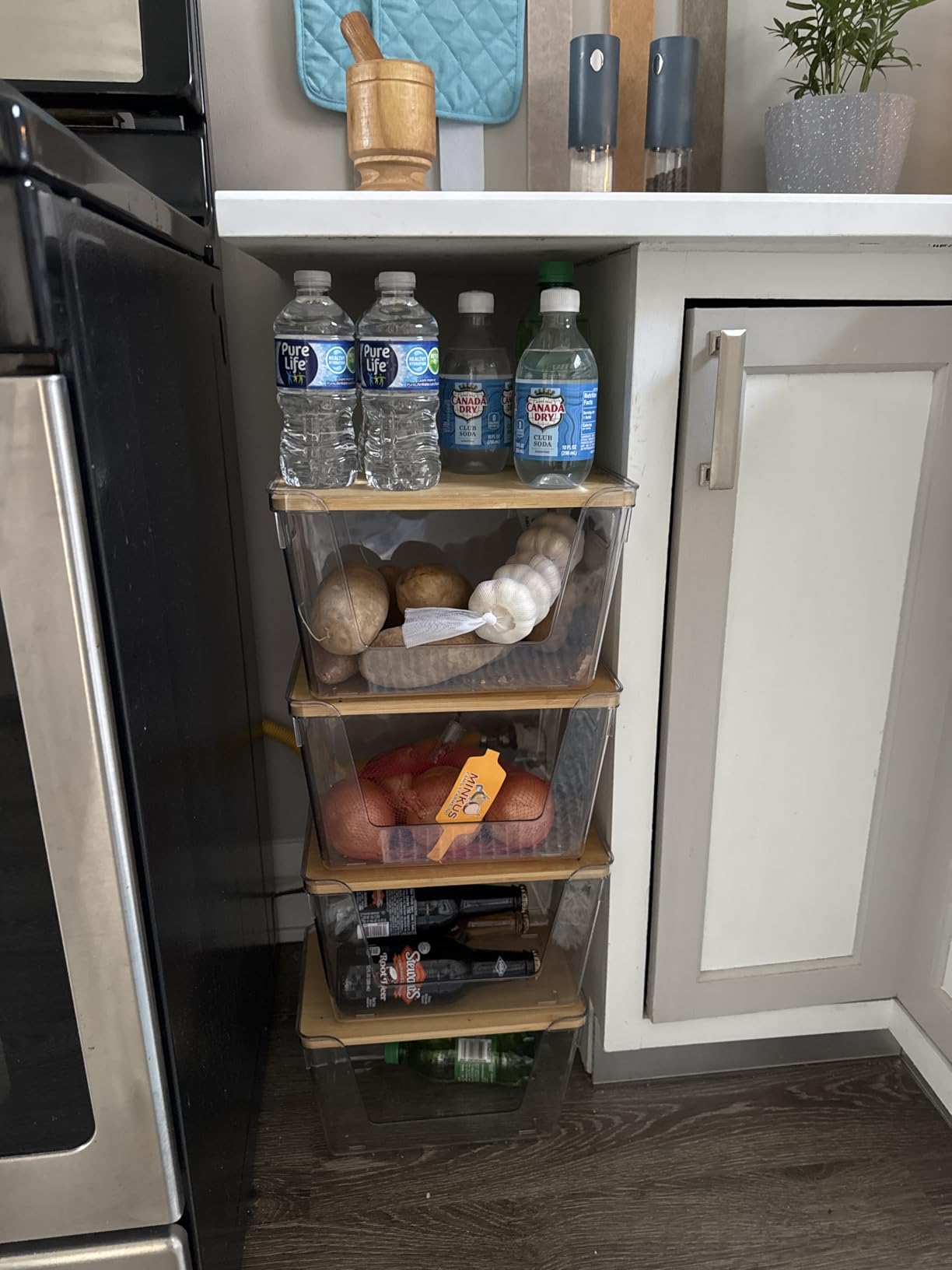 2 Set Pantry Organizer and Stackable Storage Kitchen, Sturdy and Durable Storage Basket for Potato, Onion, Garlic, Fruit, Vegetable, Produce, Clear Plastic Storage with Lid & Handle customer photo 1