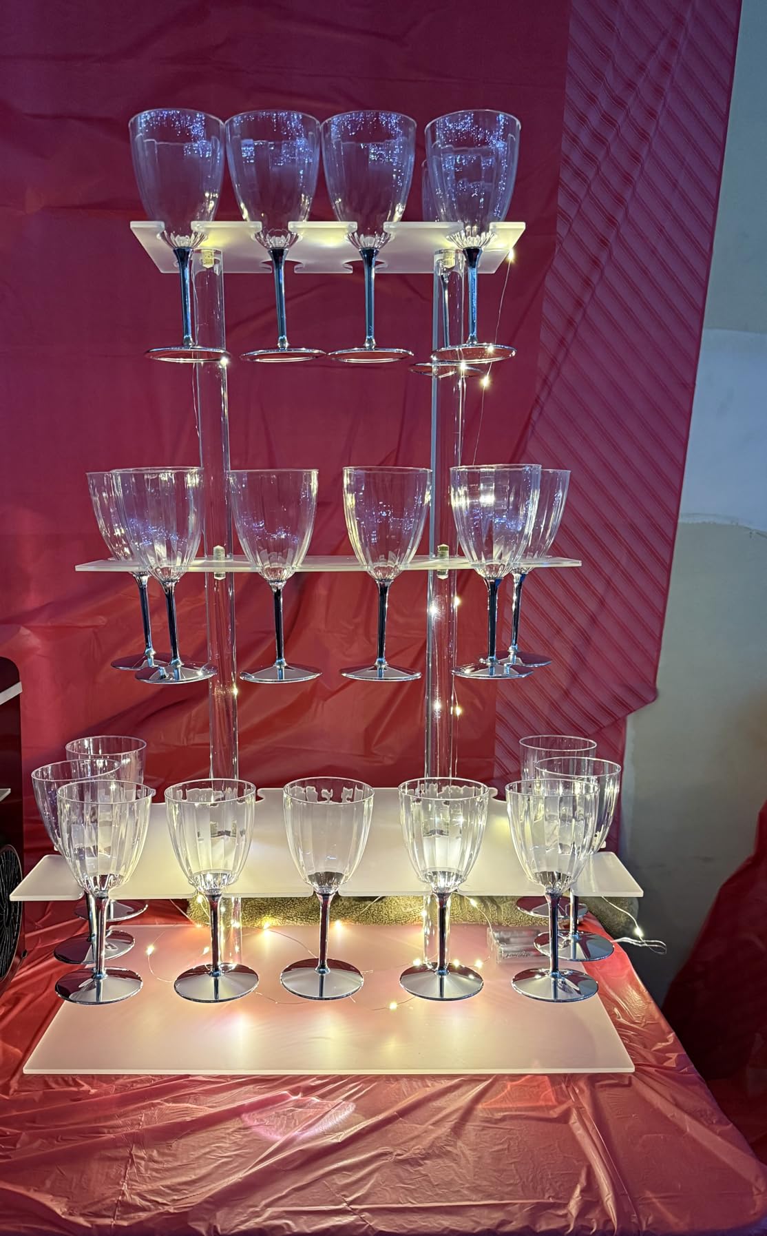 Champagne Tower with Led Light for Party, 3 Tier Clear Champagne Flute Wall Holder with 32 Slots Glasses Display Stand Stemware Rack Acrylic Tree Stand for Wedding Party customer photo 1