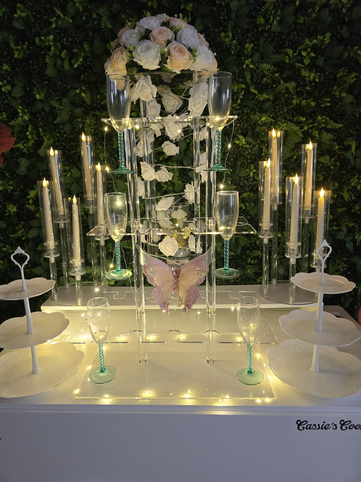 Champagne Tower with Led Light for Party, 3 Tier Clear Champagne Flute Wall Holder with 32 Slots Glasses Display Stand Stemware Rack Acrylic Tree Stand for Wedding Party customer photo 2