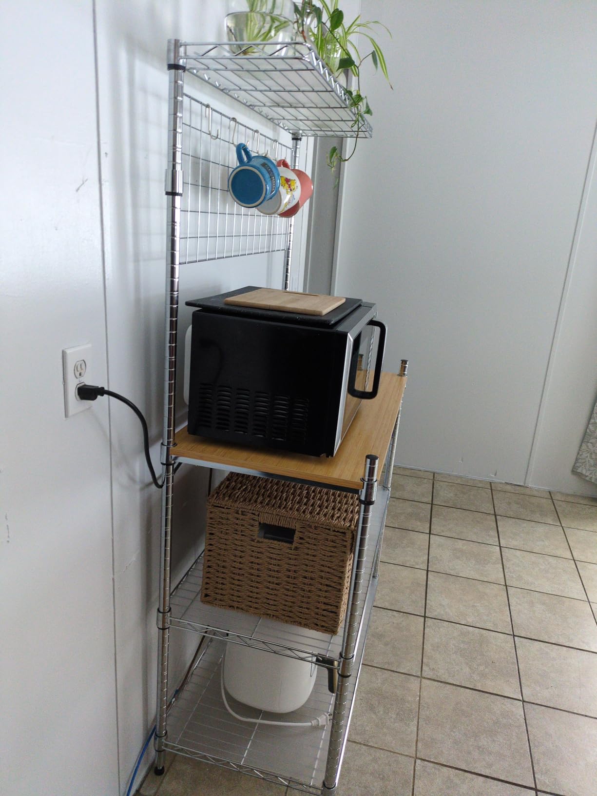 Leteuke Bakers Rack with Power Outlet & Storage, 36 Inch Microwave Stand Kitchen Cart, 4-Tier Metal Kitchen Shelves Cart with Wheels & 20 S-Hooks for Kitchen, NSF Certified, 63 x 18 x 36 Inch-Chrome customer photo 2