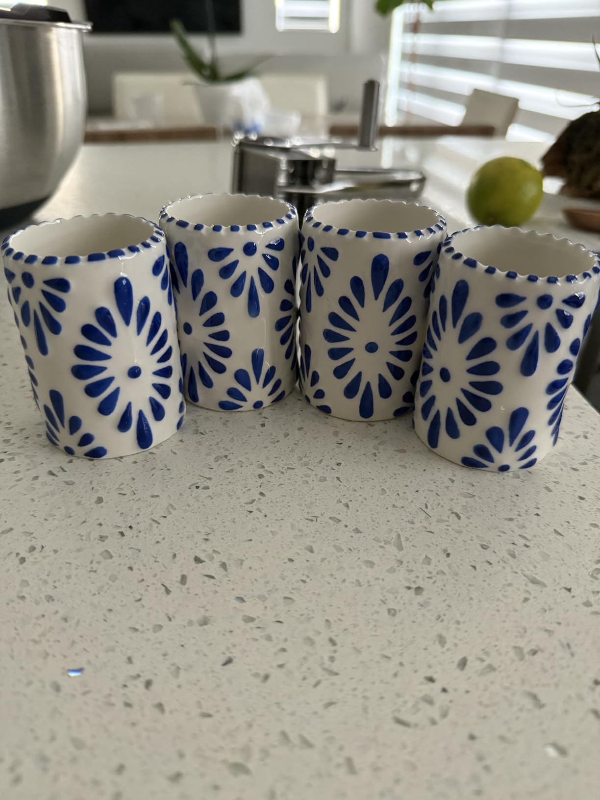Talavera Shot Glasses - 100% Handmade Ceramic Tequila Shot Glasses with Talavera Mexican Pottery Design - Perfect Tequila Gifts for Women & Men for Any Occasion (BLUE | SET OF 4) customer photo 1