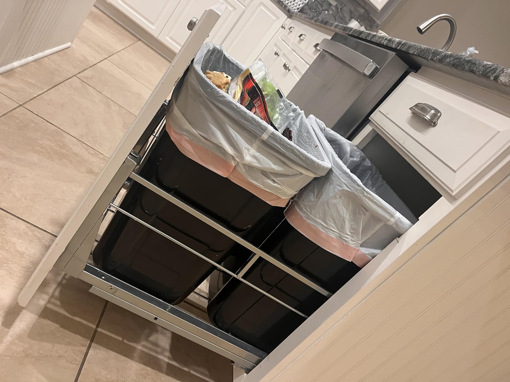 Insputer Double 40QT Pull Out Trash Can Under Cabinet, Heavy Duty Under Sink Garbage Bin Kit with Soft-Close Slides for Kitchen, Laundry, Requires Minimum Cabinets Opening 18