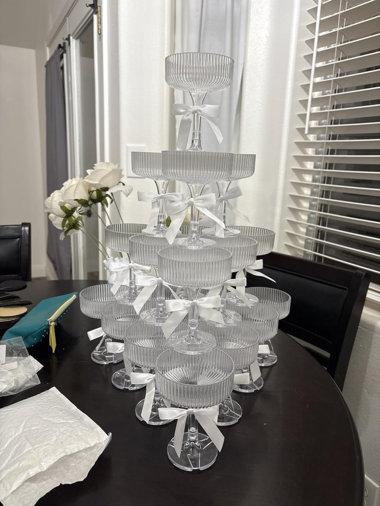 PLASTIC Champagne Tower - 21-Piece 7oz Plastic Coupe Glasses, Champagne Tower Glasses Set for Weddings, Parties & Hosting - Clear customer photo 1