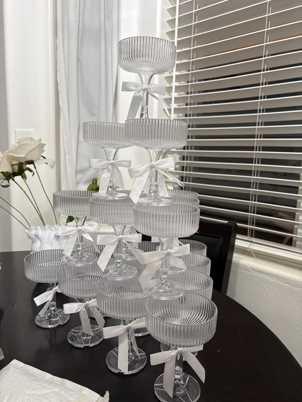 PLASTIC Champagne Tower - 21-Piece 7oz Plastic Coupe Glasses, Champagne Tower Glasses Set for Weddings, Parties & Hosting - Clear customer photo 2